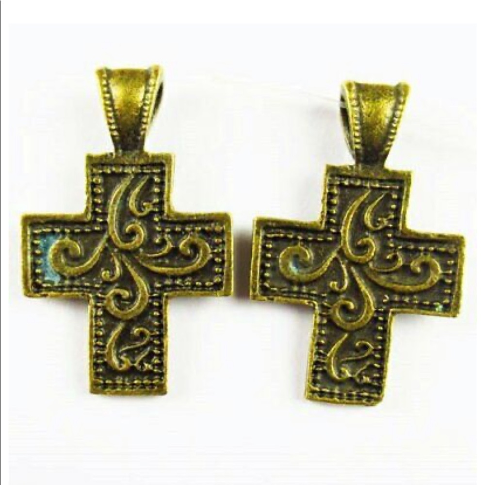Carved Brass Bronze Cross Pendant